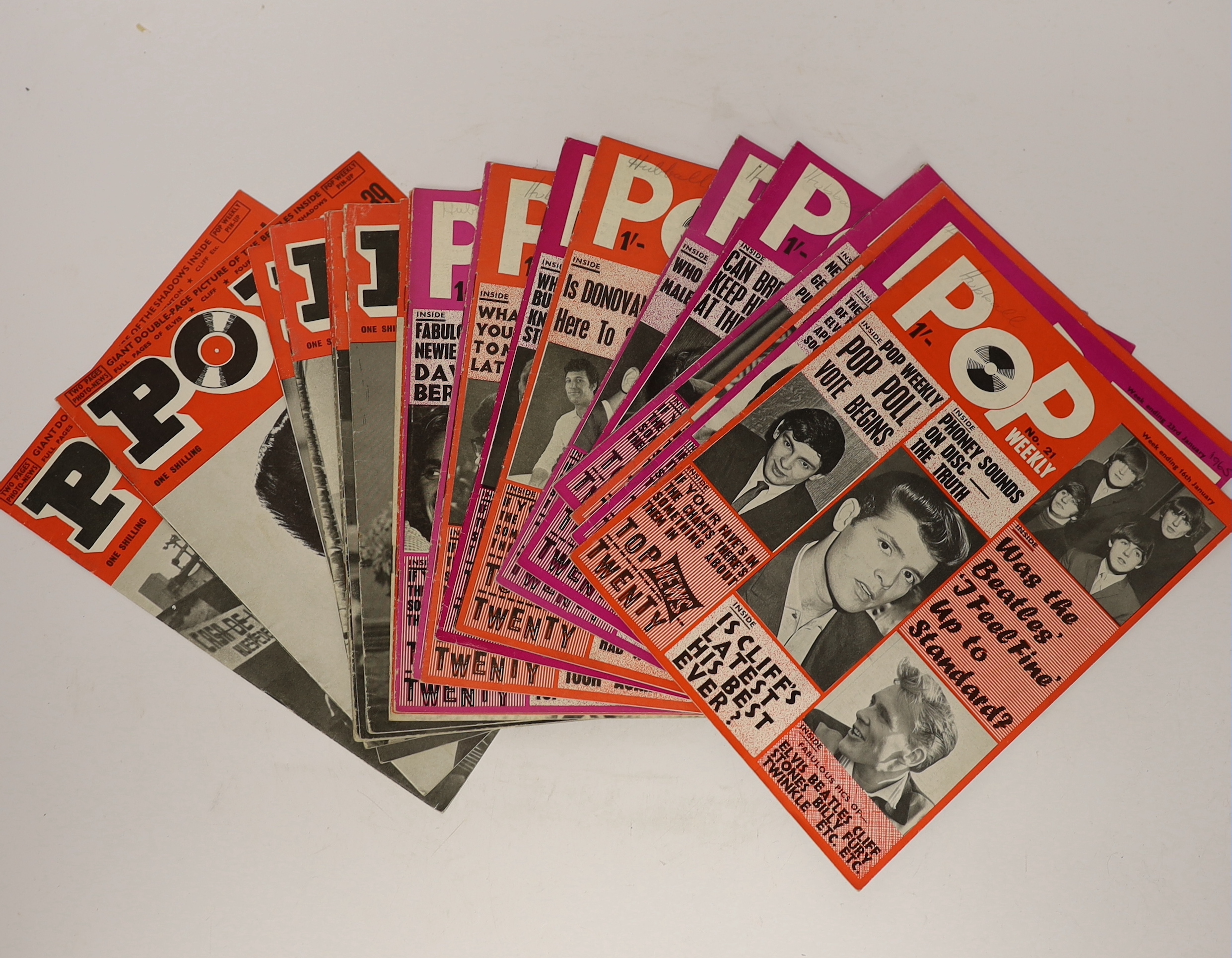 Twelve 1960's pop music annuals including, Pop Weekly Annual, Top Pop Stars, Boyfriend, Record Stars, et cetera. Together with a small quantity of pop weekly publications